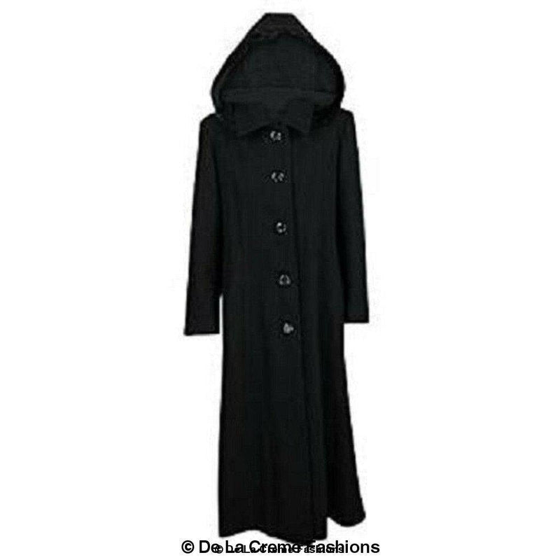 Wool Blend Faux Fur Trim Hooded Long Coat