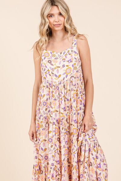 Mittoshop Flower Print Tiered Sleeveless Empire Maxi Dress