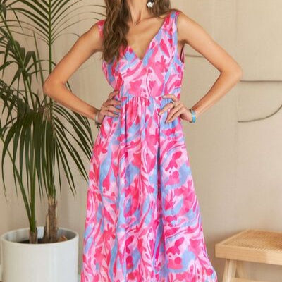 ADORA Abstract Floral V-Neck Maxi Dress