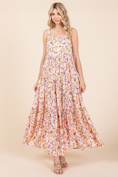 Mittoshop Flower Print Tiered Sleeveless Empire Maxi Dress