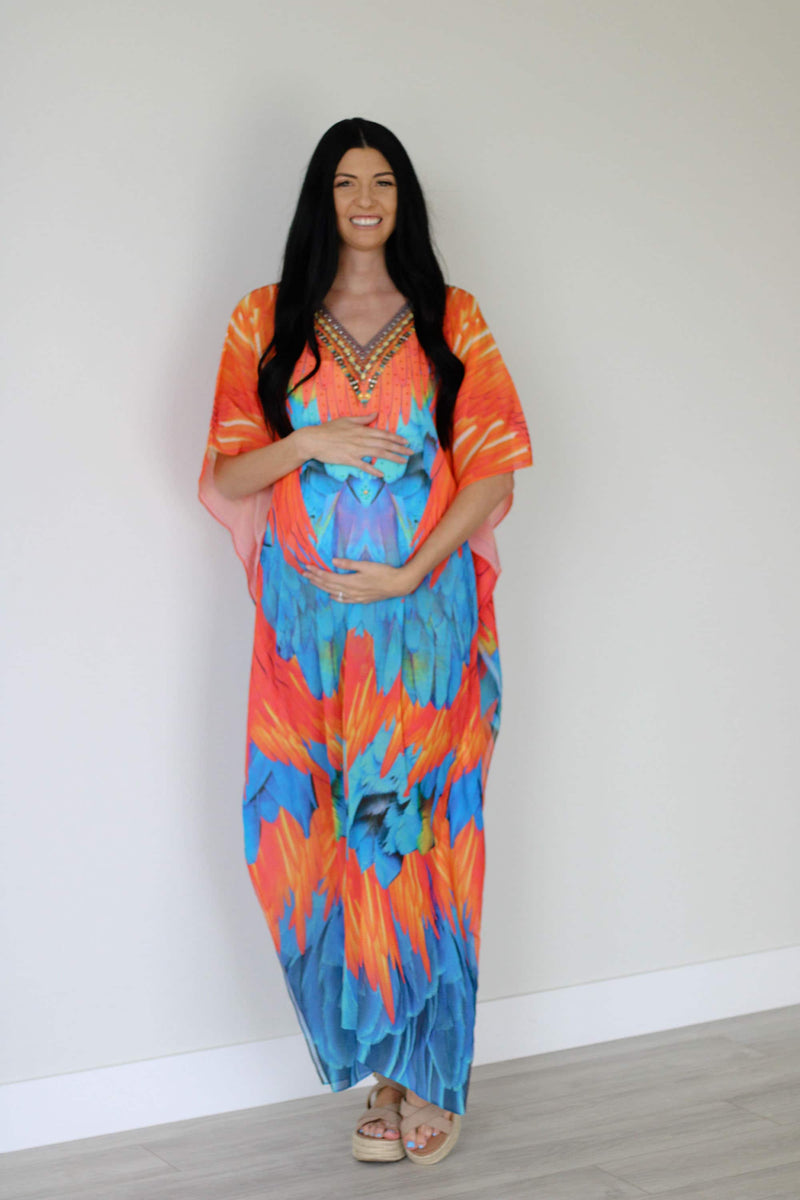 Tribal Kaftan Dress, Feather Caftan Dress, Plus Size Kaftan For Women,