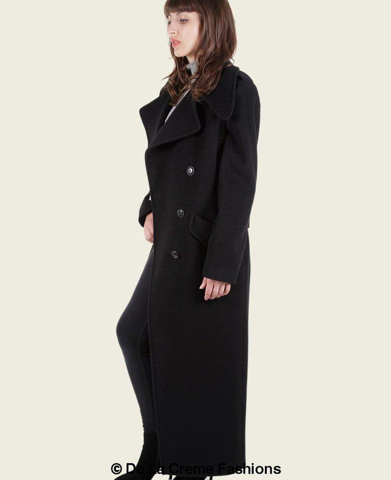 MARQUETTA - Womens Double Breasted Wool & Cashmere Blend Long Coat